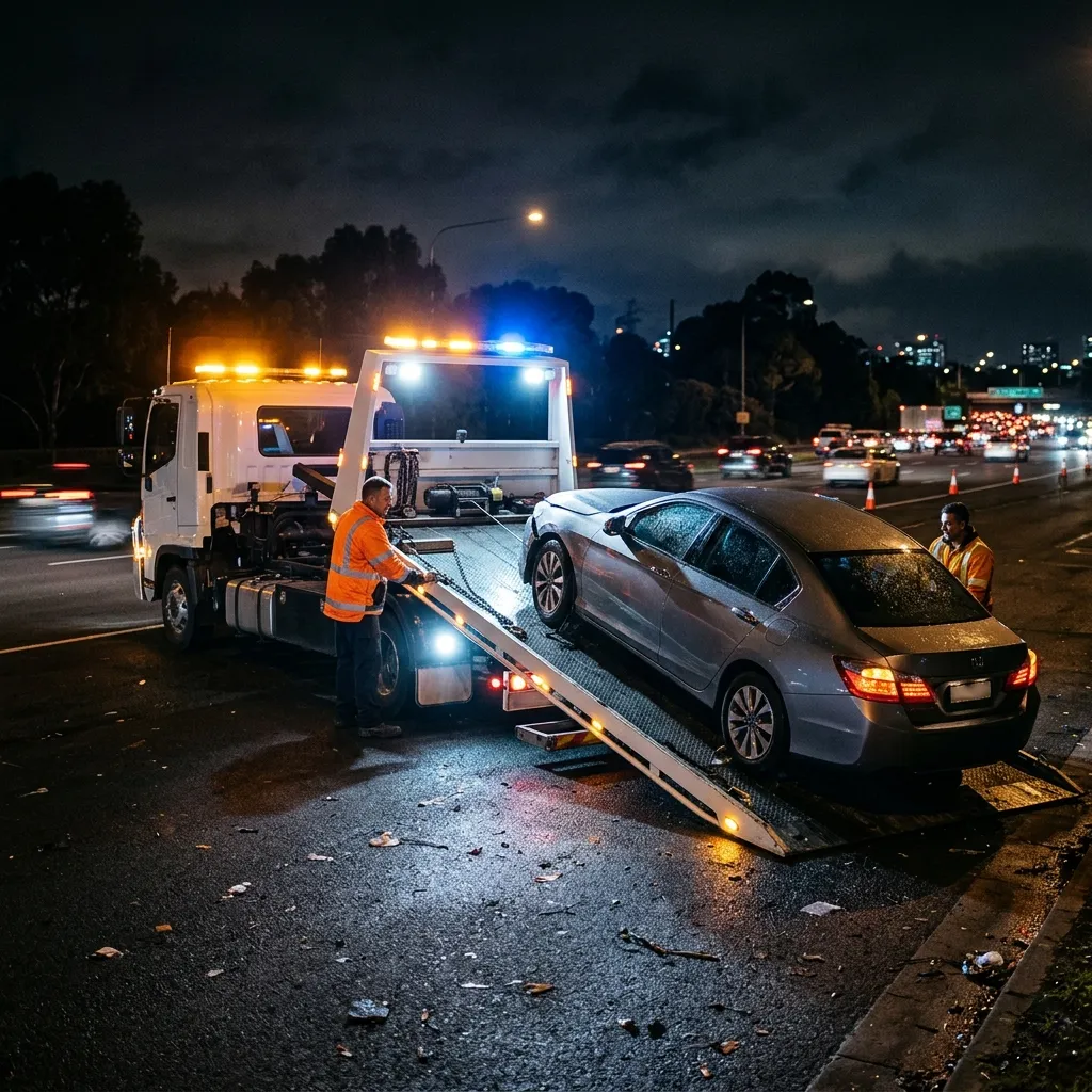 Rusted junk car being loaded onto tow truck for removal service in Streetsboro Ohio
